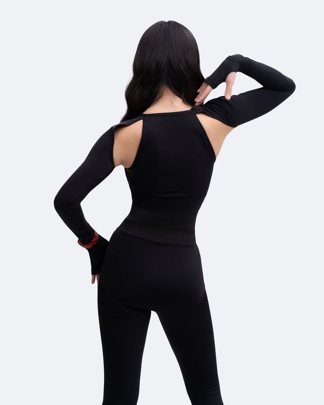 Shoulder Cut-out Crop Top in Black, detail