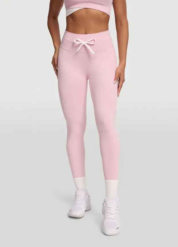 Sleek Drawstring Leggings in Ballet Pink, front view