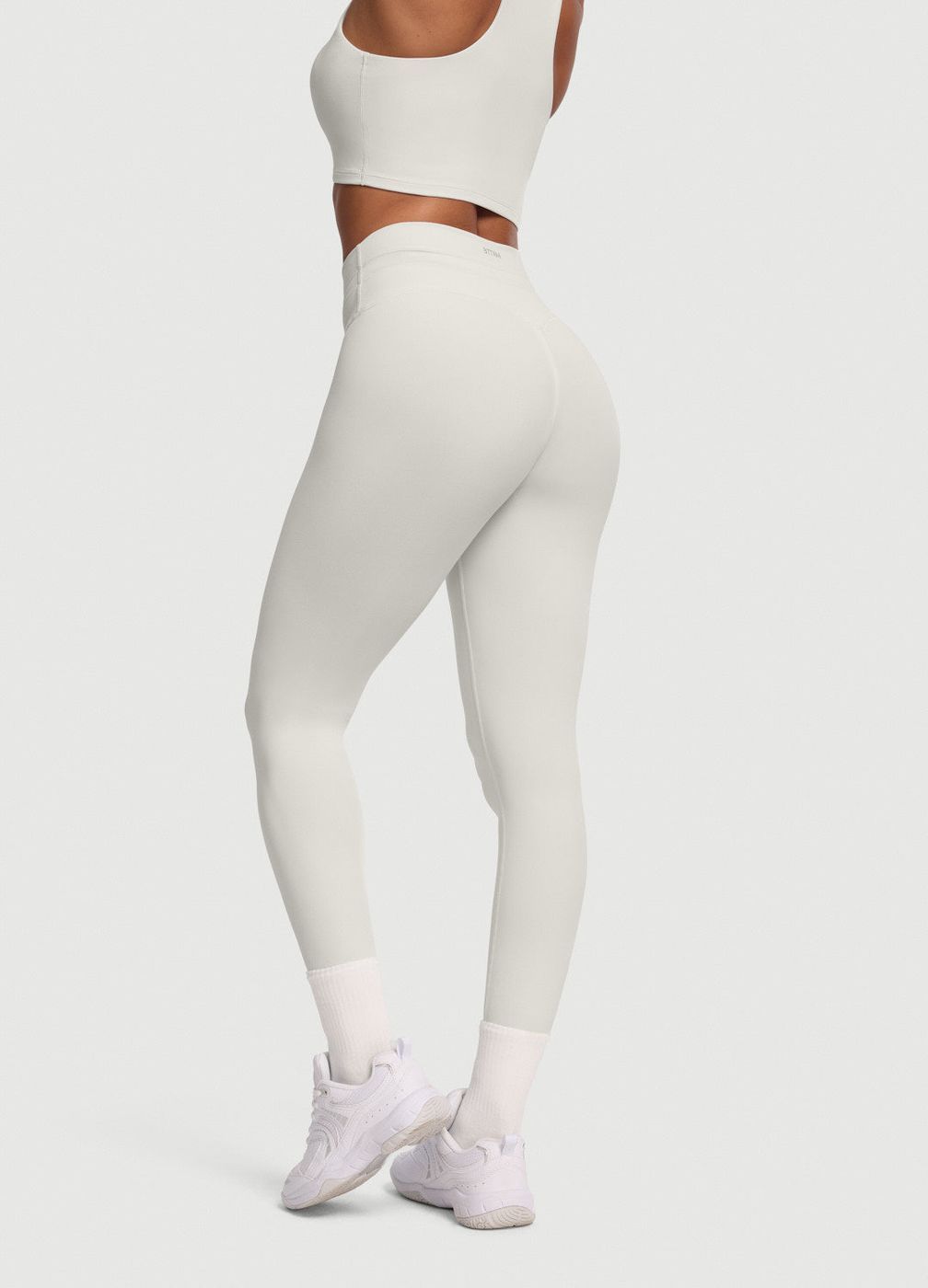 Sleek Drawstring Leggings in White, second view