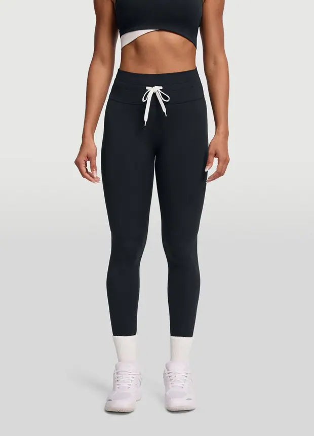 Sleek Drawstring Leggings in Black, front view