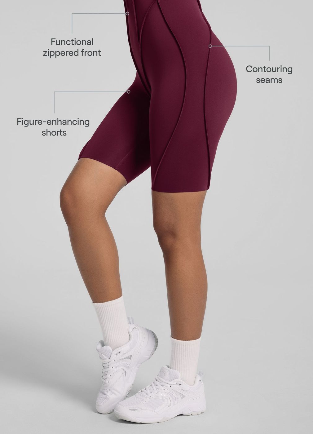 Sleek Shorts Catsuit in Burgundy, second view