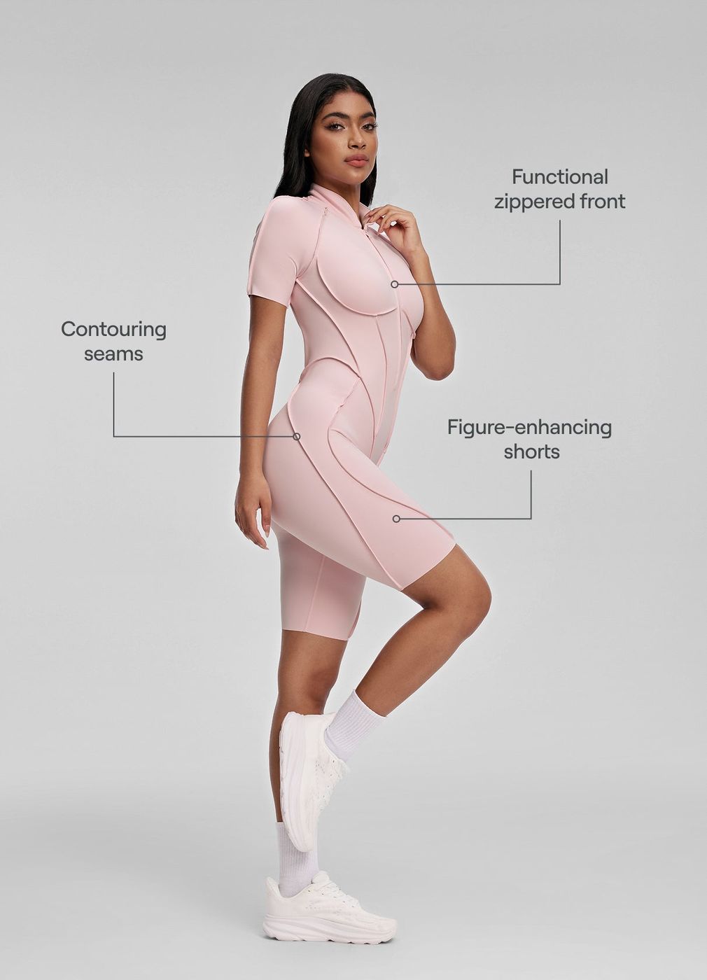 Sleek Shorts Catsuit in Ballet Pink, second view