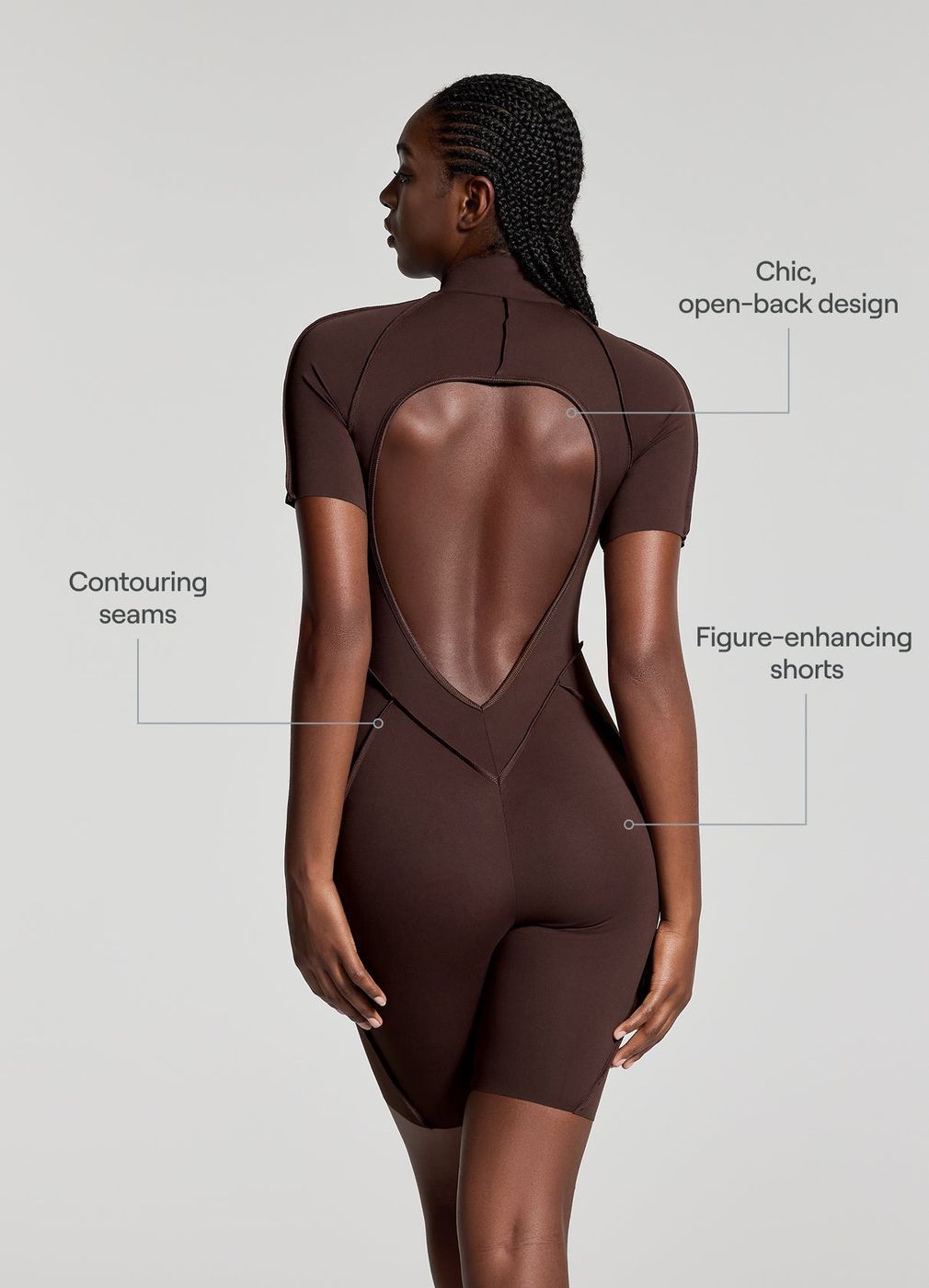Sleek Shorts Catsuit in Chocolate, second view