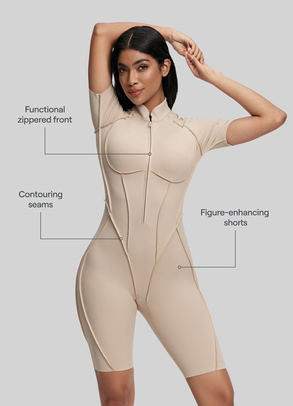 Sleek Shorts Catsuit in Oat Milk, second view