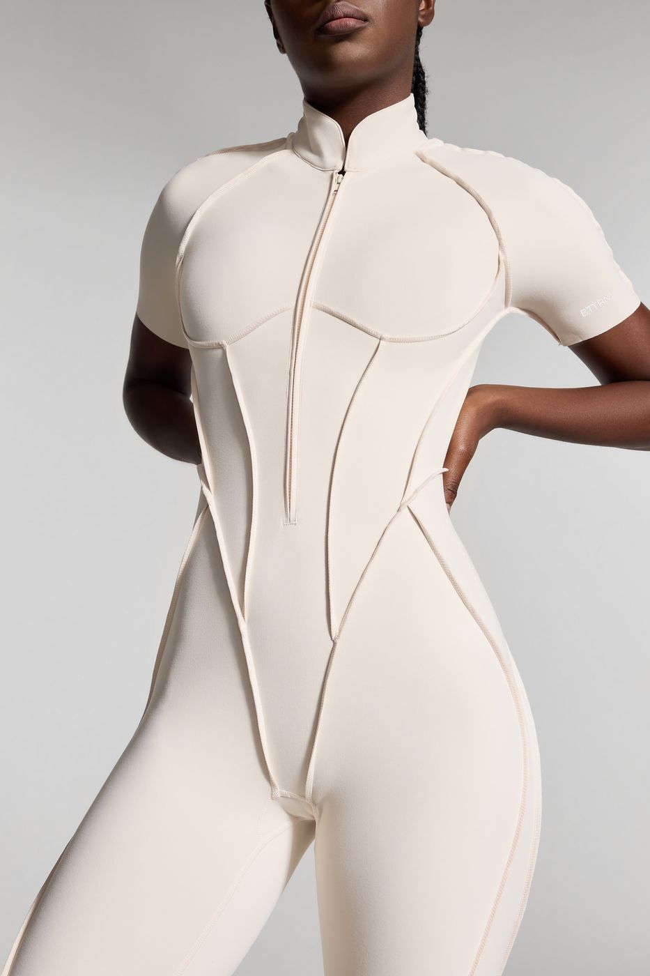 Sleek Shorts Catsuit in Ivory, front view