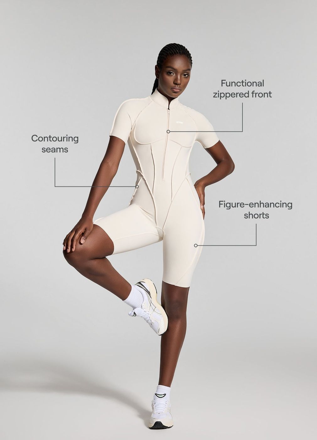 Sleek Shorts Catsuit in Ivory, second view