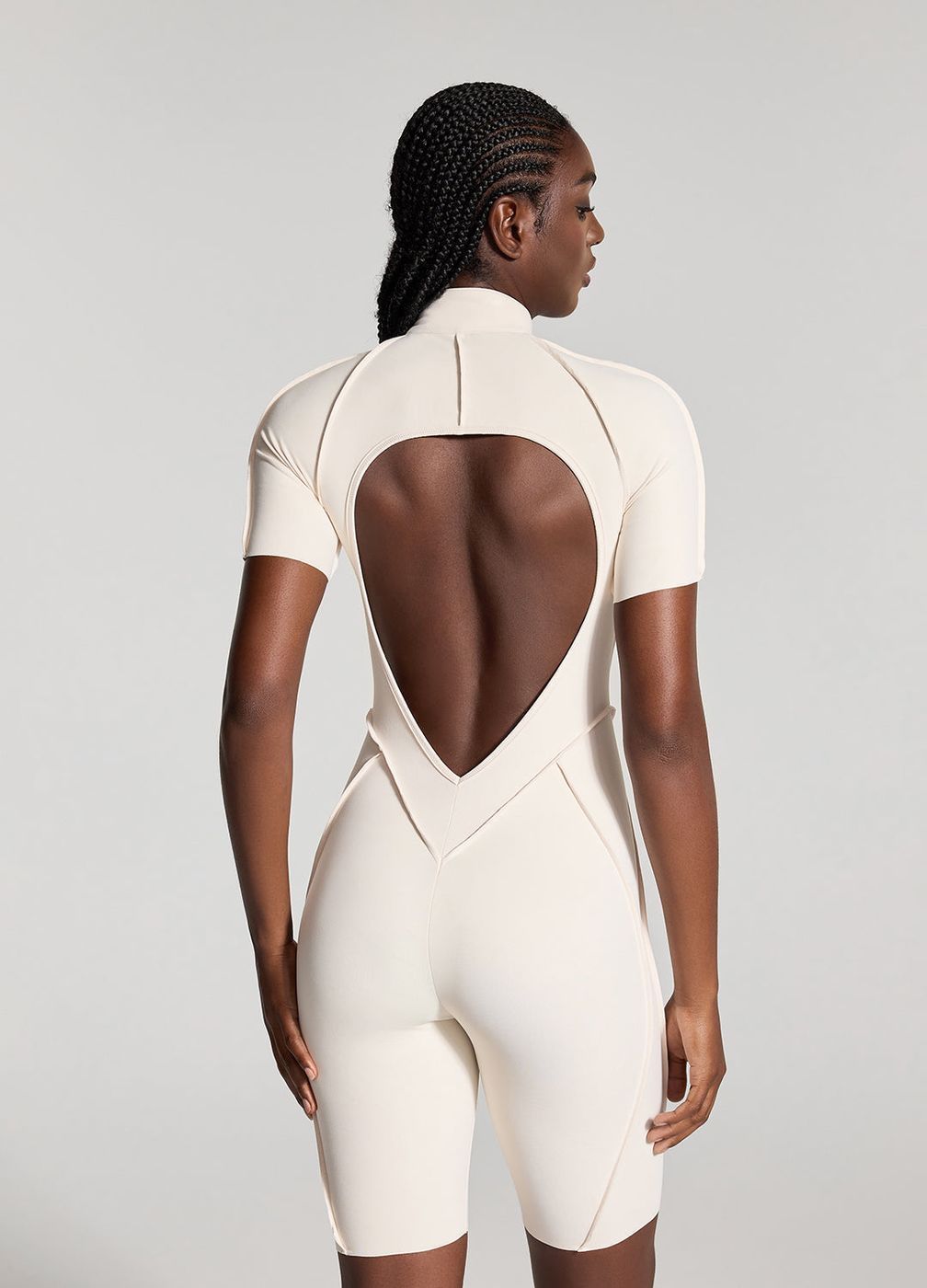 Sleek Shorts Catsuit in Ivory, detail