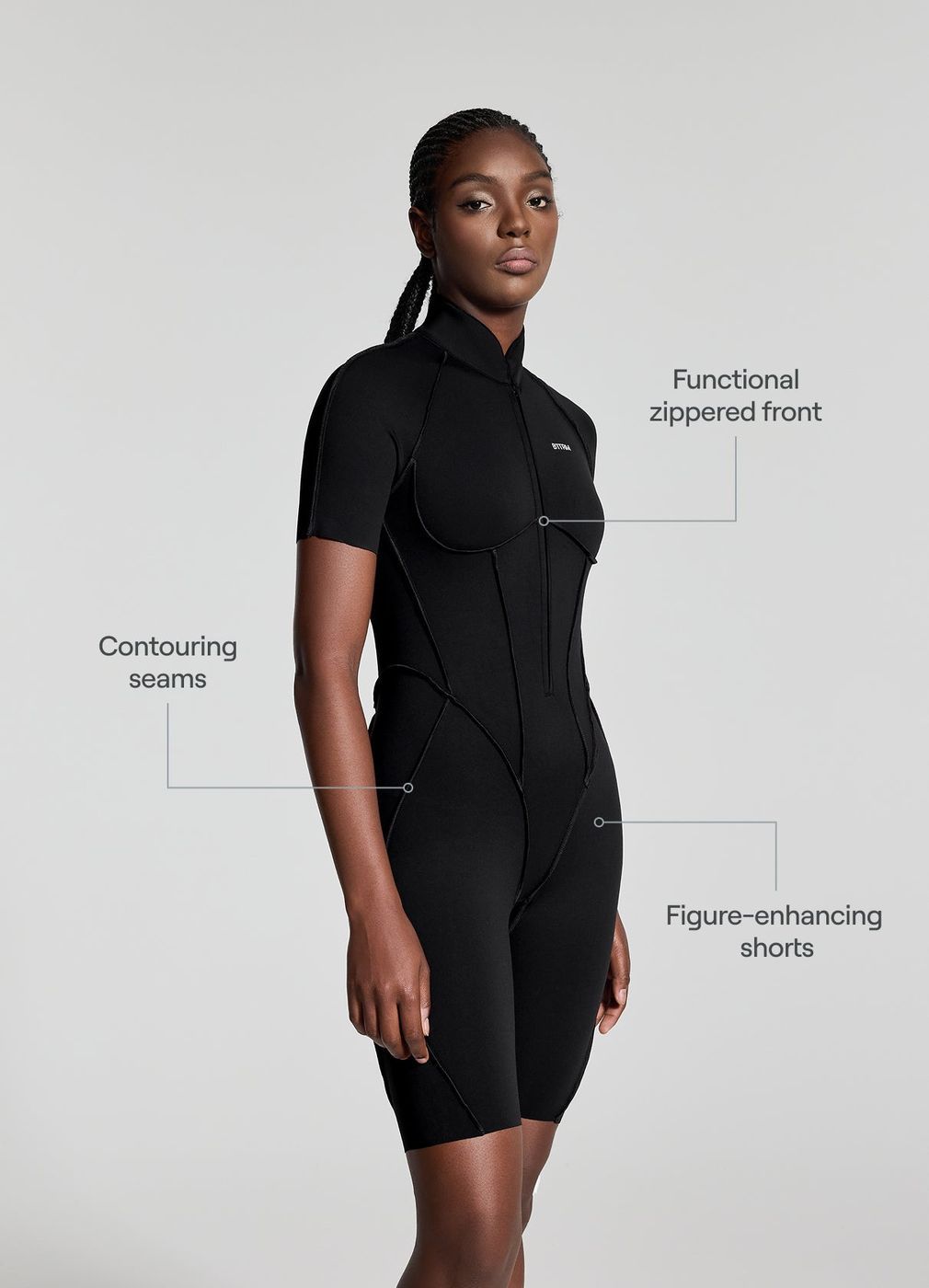 Sleek Shorts Catsuit in Black, second view