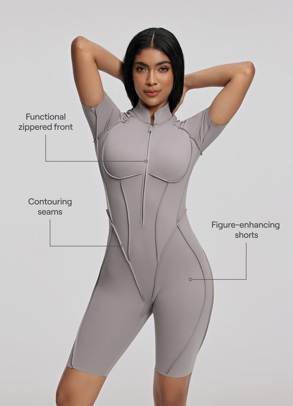 Sleek Shorts Catsuit in Cool Gray, second view