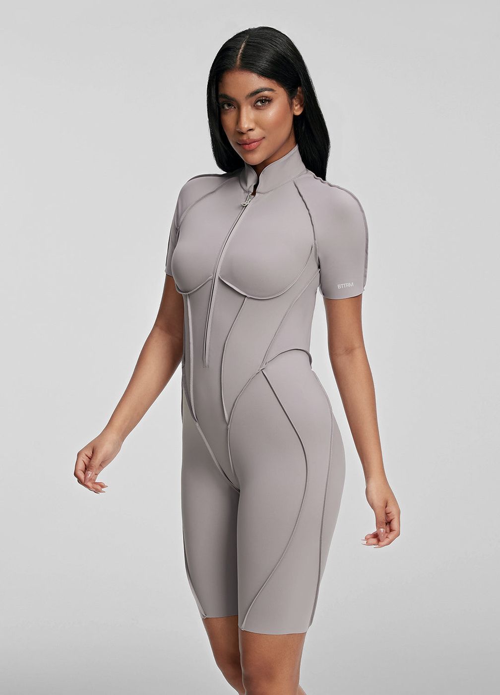 Sleek Shorts Catsuit in Cool Gray, detail