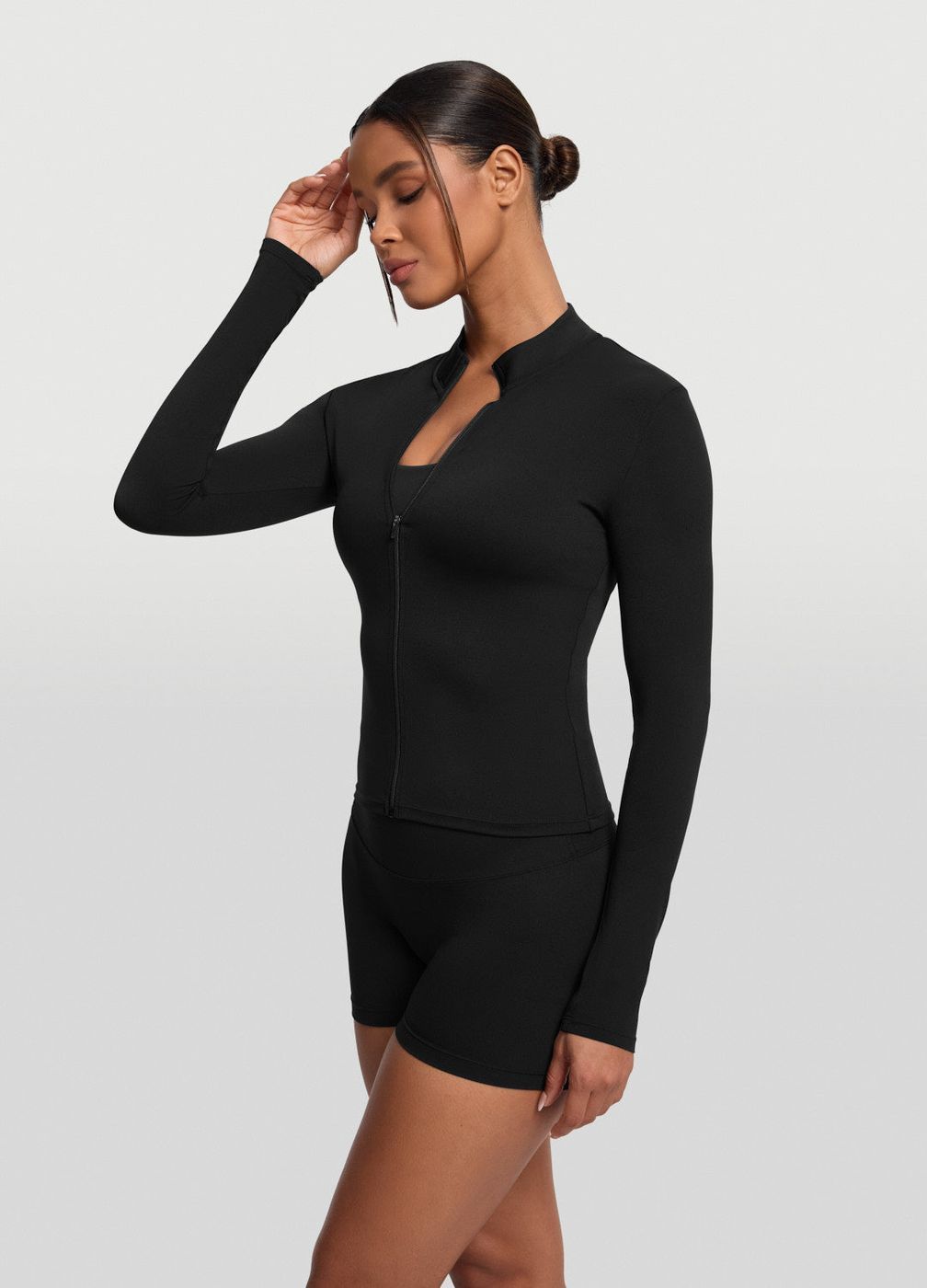 Sleek Zip-up Long Sleeve Jacket in Black, second view