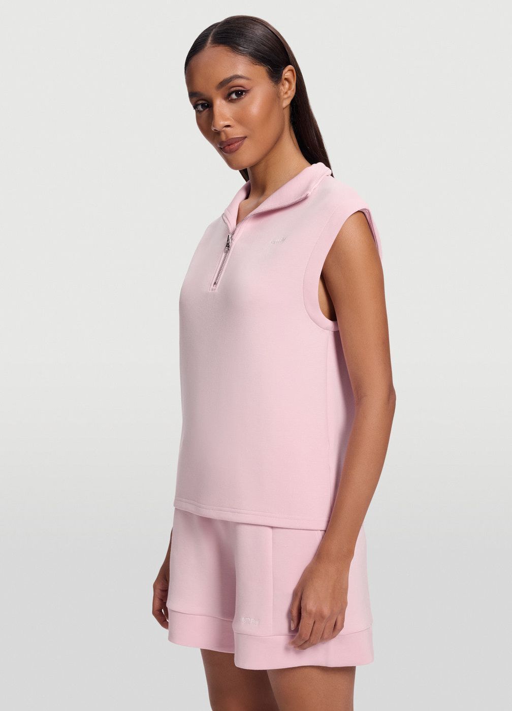 Sleeveless Half-zip Sweatshirt in Ballet Pink, second view