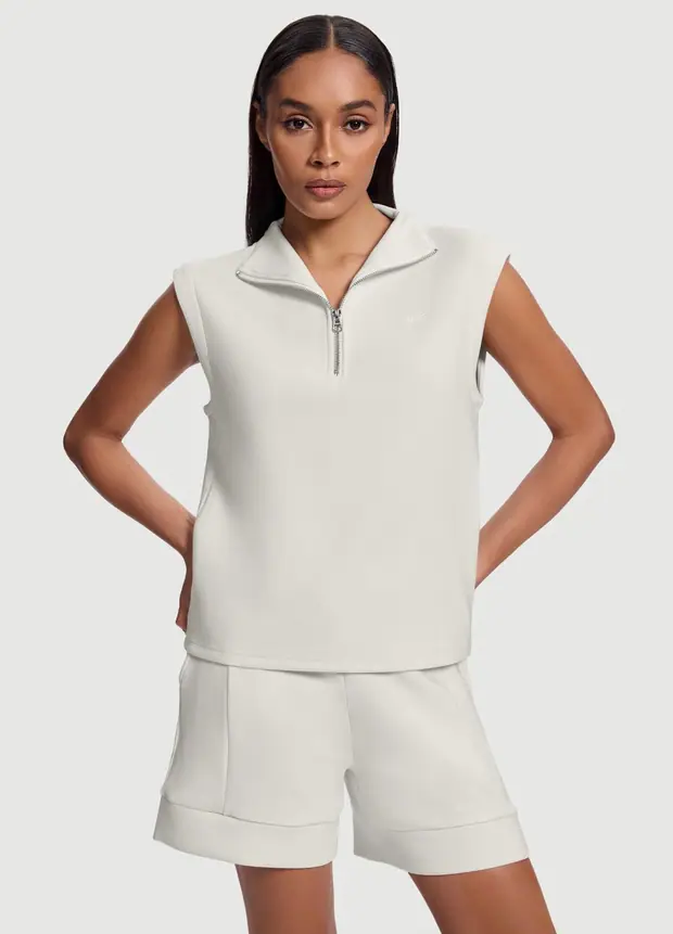 Sleeveless Half-zip Sweatshirt in White, front view