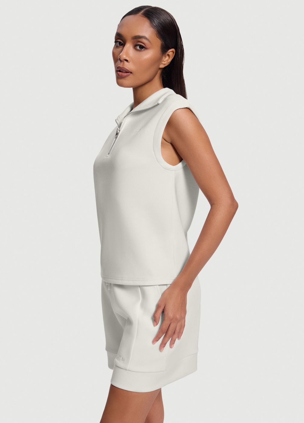 Sleeveless Half-zip Sweatshirt in White, second view