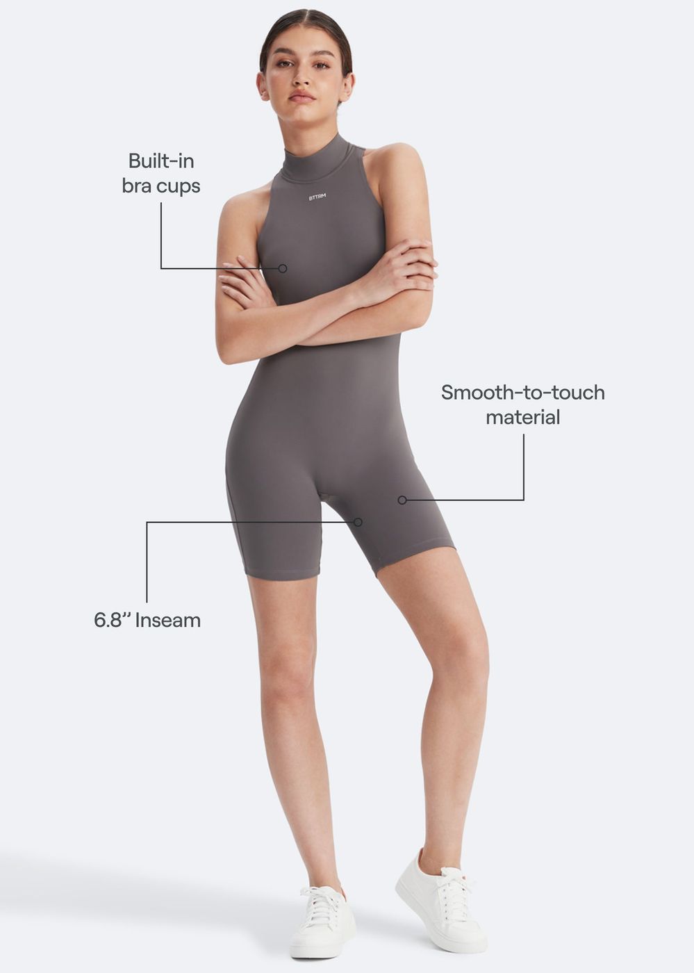 Sleeveless High-neck Bodysuit in Gray, detail