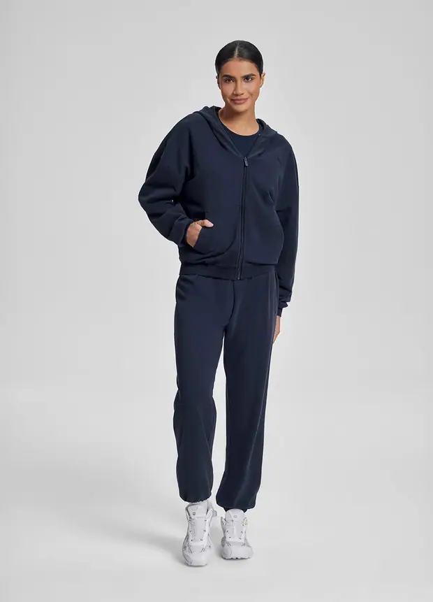 Slouchy Roomy Waistband Cozy Joggers in Midnight Navy, front view