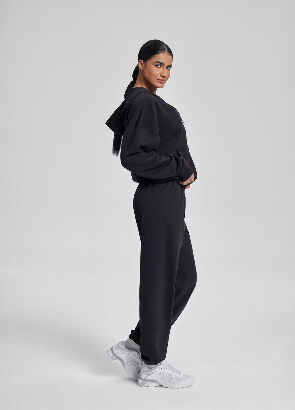 Slouchy Roomy Waistband Cozy Joggers in Black, second view