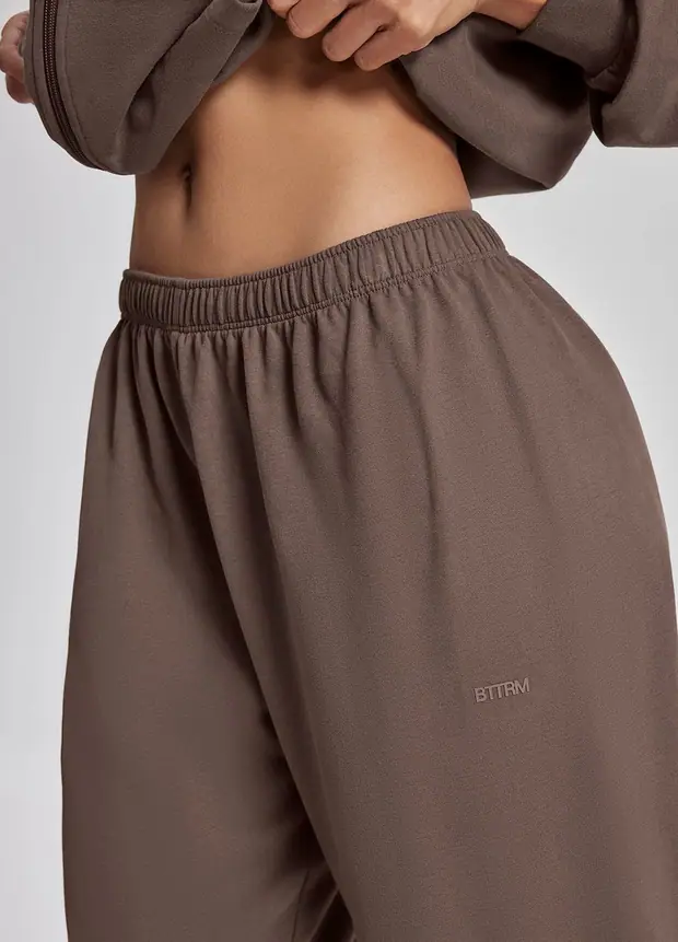 Slouchy Roomy Waistband Cozy Joggers in Dusty Taupe, front view