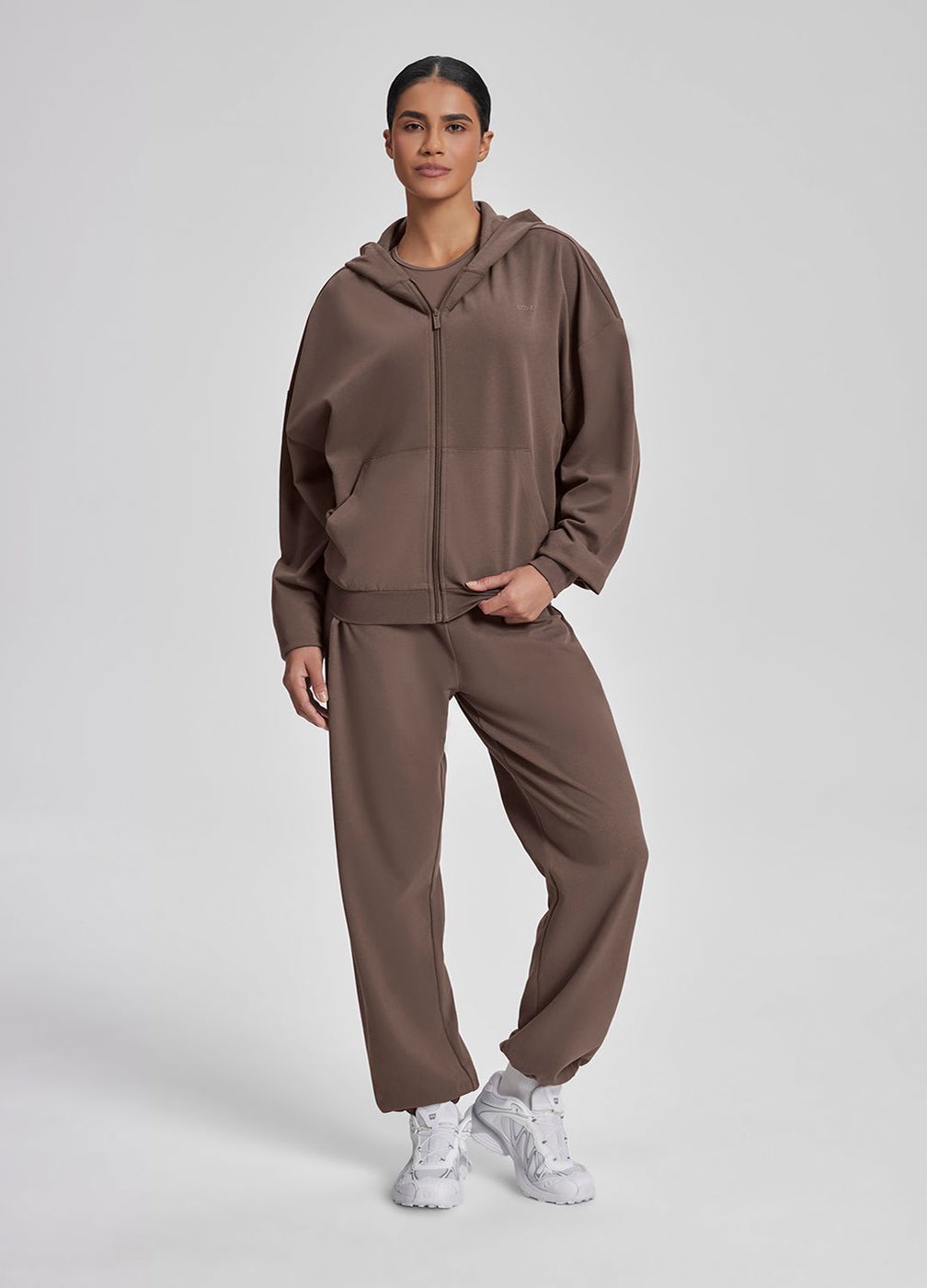 Slouchy Roomy Waistband Cozy Joggers in Dusty Taupe, second view