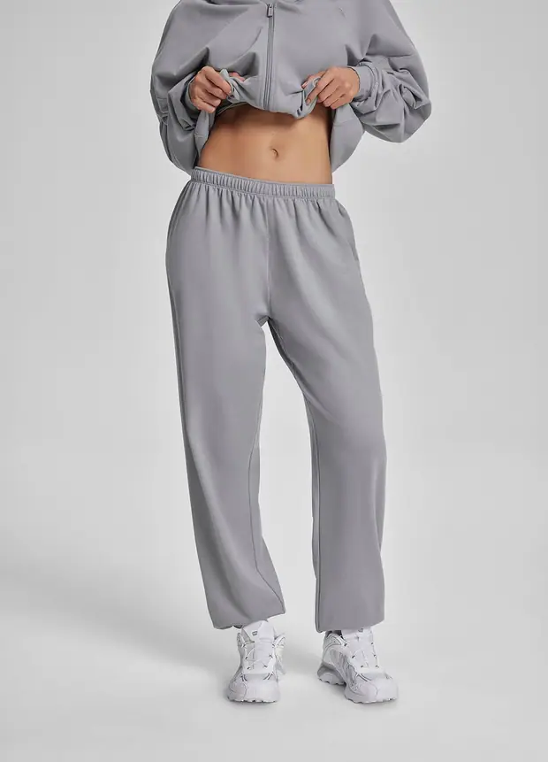 Slouchy Roomy Waistband Cozy Joggers in Ash Grey, front view