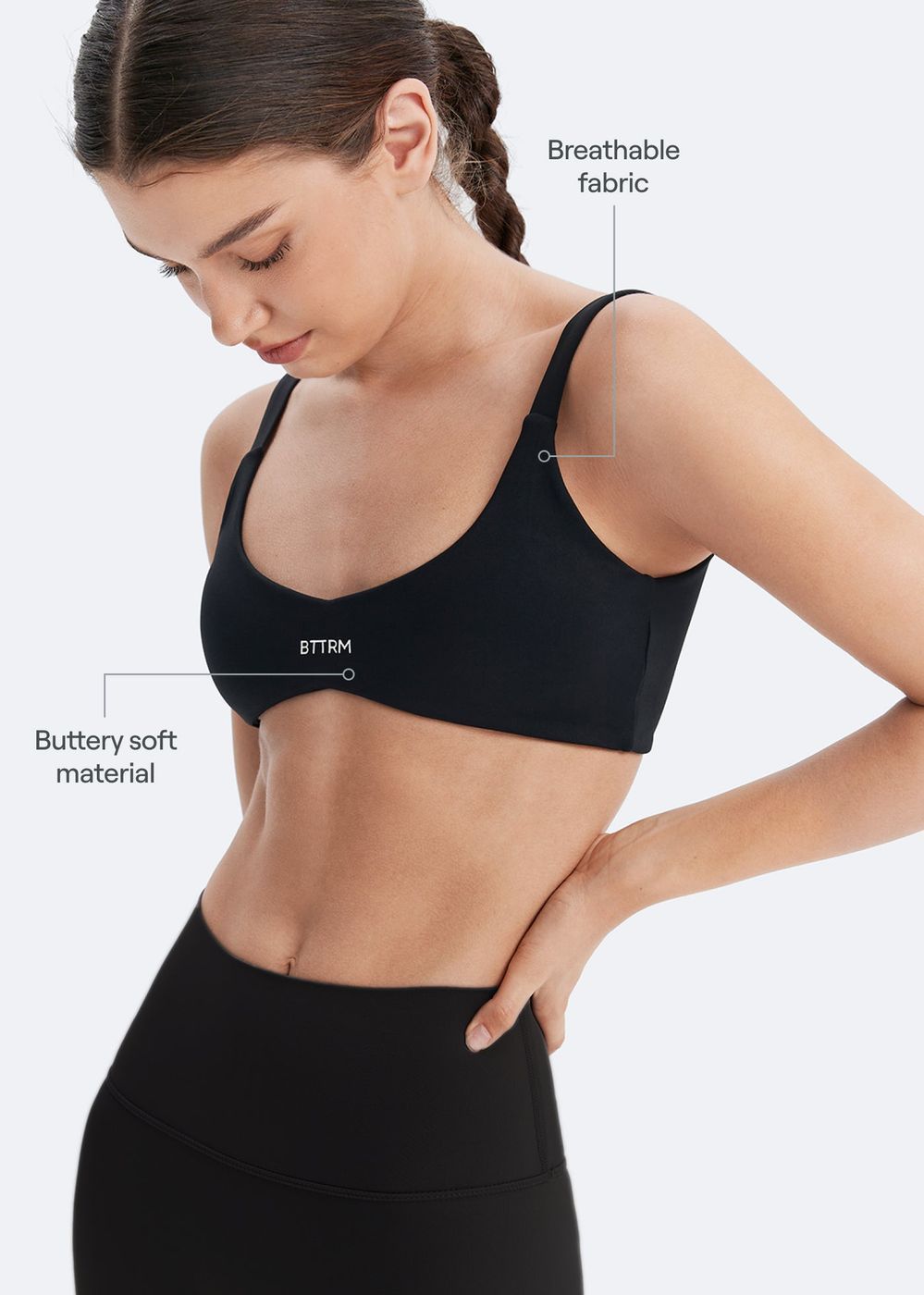 Sports Bra in Inky Black, detail