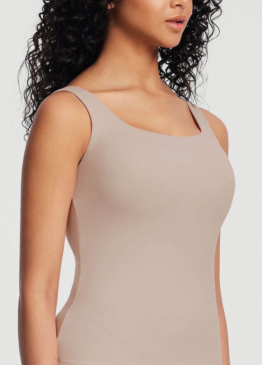 Square Neck Tank Top in Oat Milk, detail