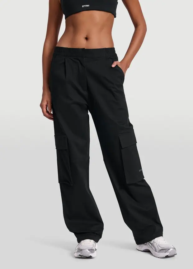 Straight-leg Cargo Pants in Black, front view