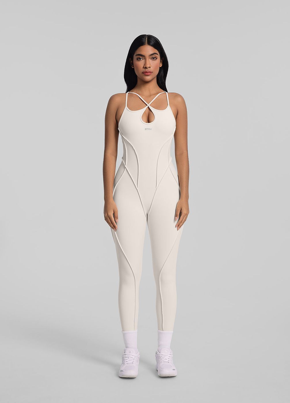 Strappy Back Catsuit in Ivory, front view