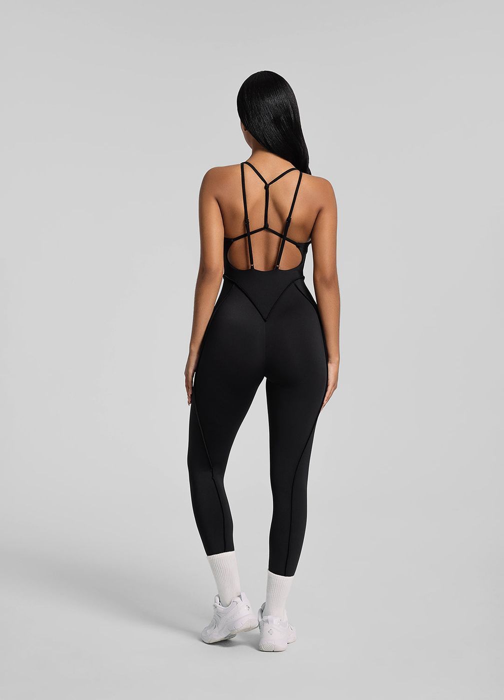 Strappy Back Catsuit in Black, detail