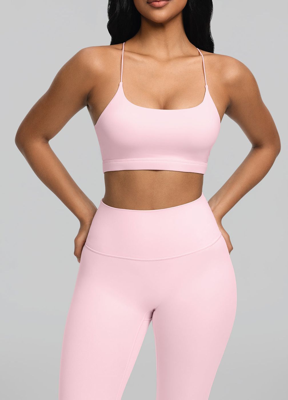 Strappy Racerback Top in Ballet Pink, front view