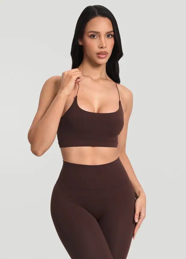 Strappy Racerback Top in Chocolate, front view