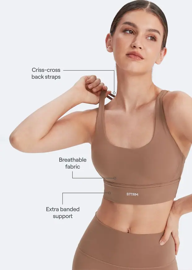 Strappy Sports Bra in Sand, front view