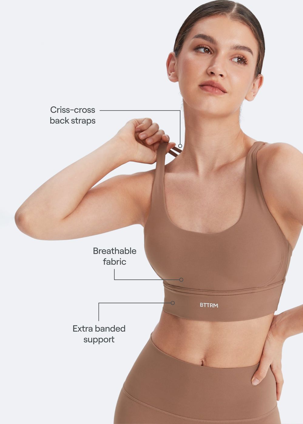 Strappy Sports Bra in Sand, front view