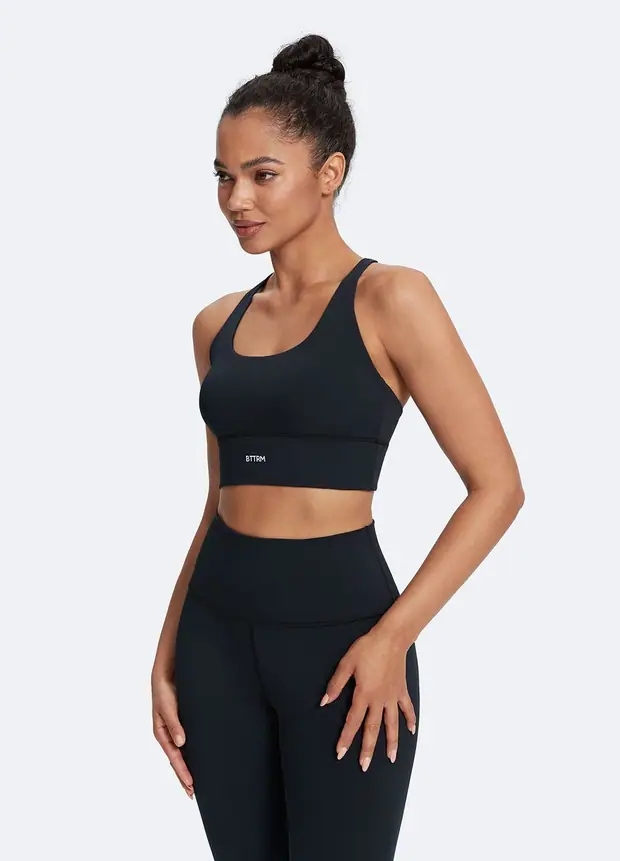 Straps and Support Bra in Black, front view