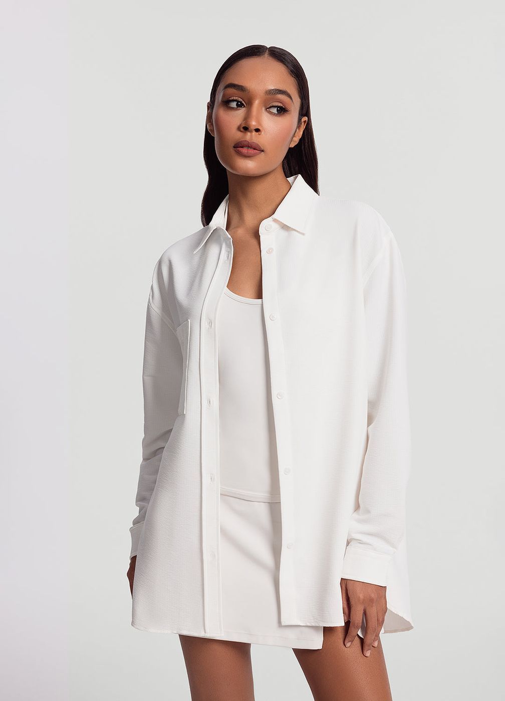 Textured Oversized Button-up Shirt in White, second view