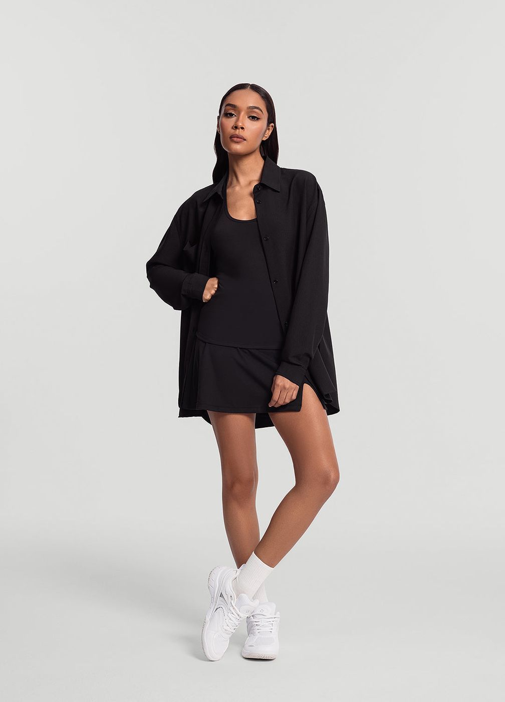 Textured Oversized Button-up Shirt in Black, second view