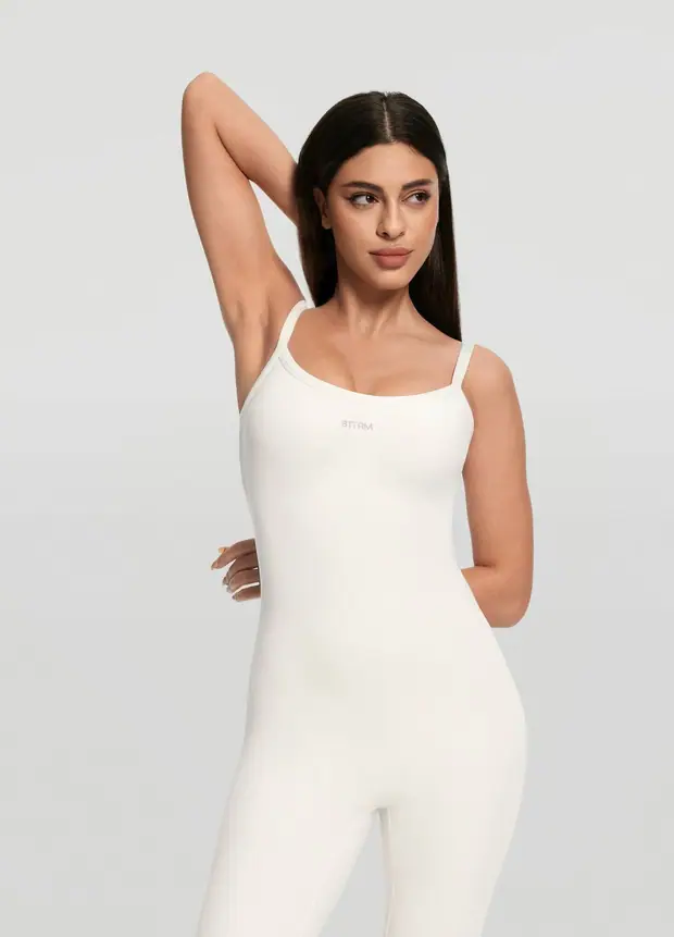 Thin Strap Onesie in White, front view