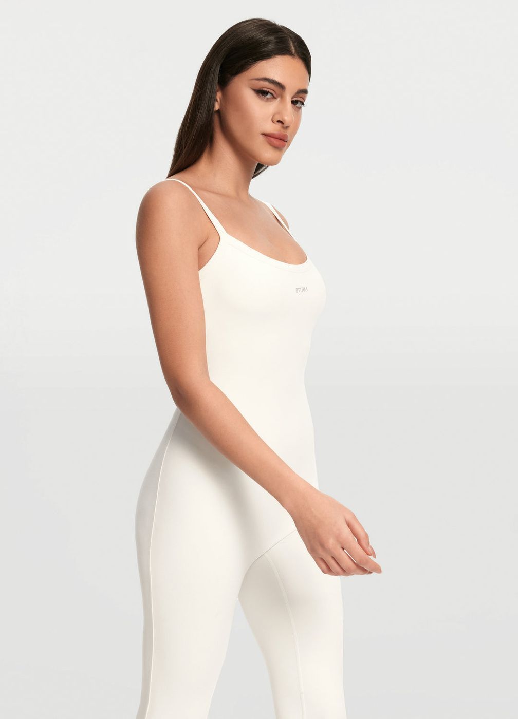 Thin Strap Onesie in White, detail