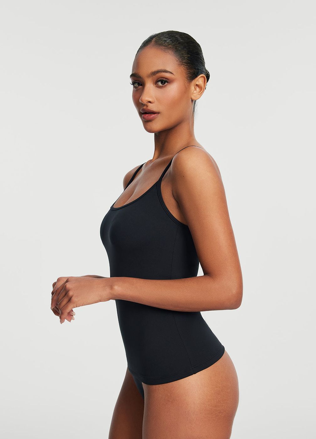 Thin Strap Tank Top in Black, detail