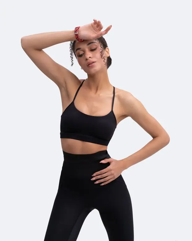 Thin Straps Sports Bra in Black, front view