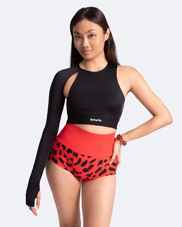 Trendy One-shoulder Top in Black, front view