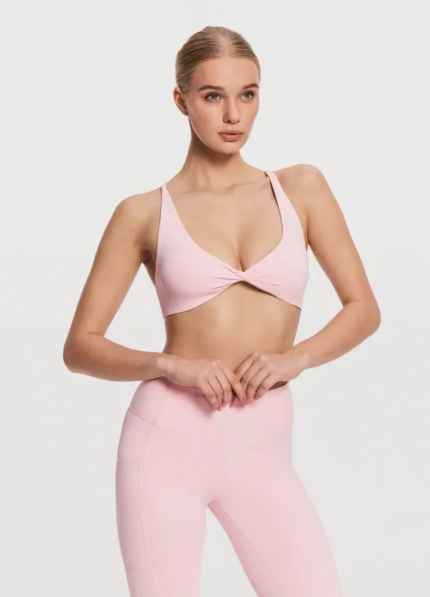 Twist Front Top in Ballet Pink, front view