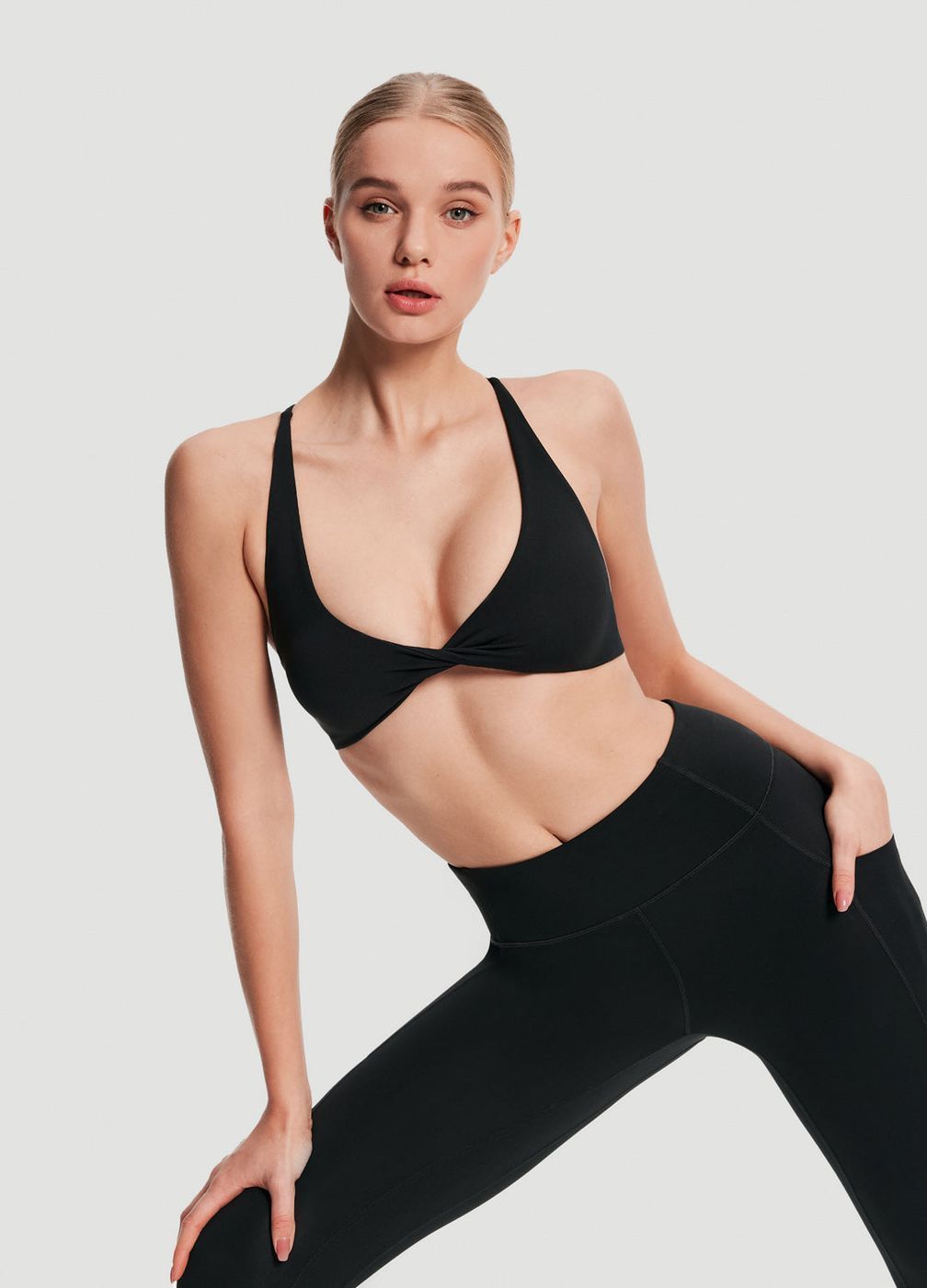 Twist Front Top in Black, front view