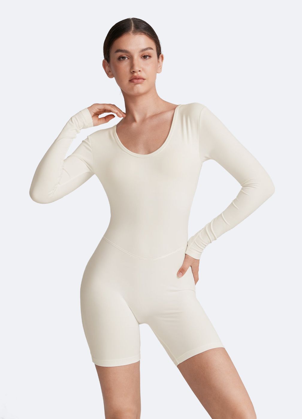 U-back Long Sleeve Bodysuit in White, second view
