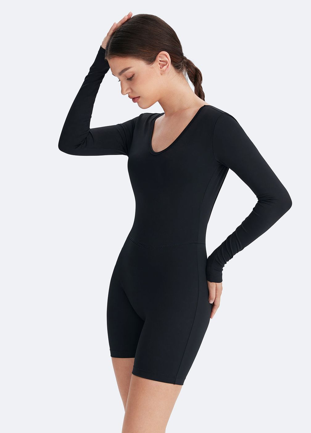 U-back Long Sleeve Bodysuit in Inky Black, second view