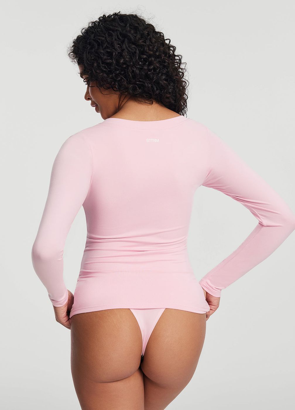 V-neck Long Sleeve Top in Ballet Pink, second view