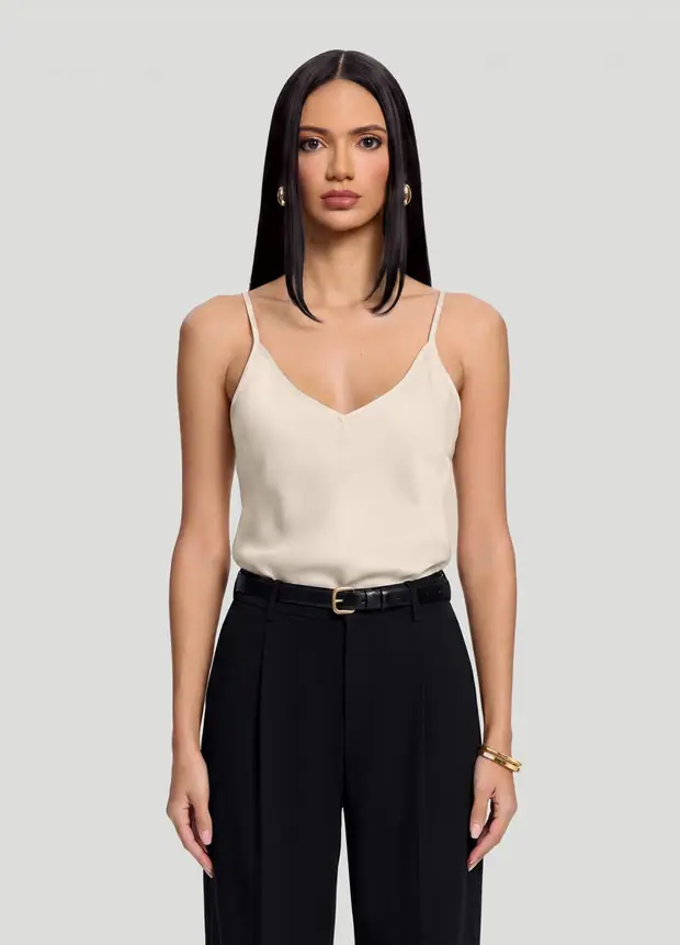 V-neck Satin Cami Top in Ivory, front view