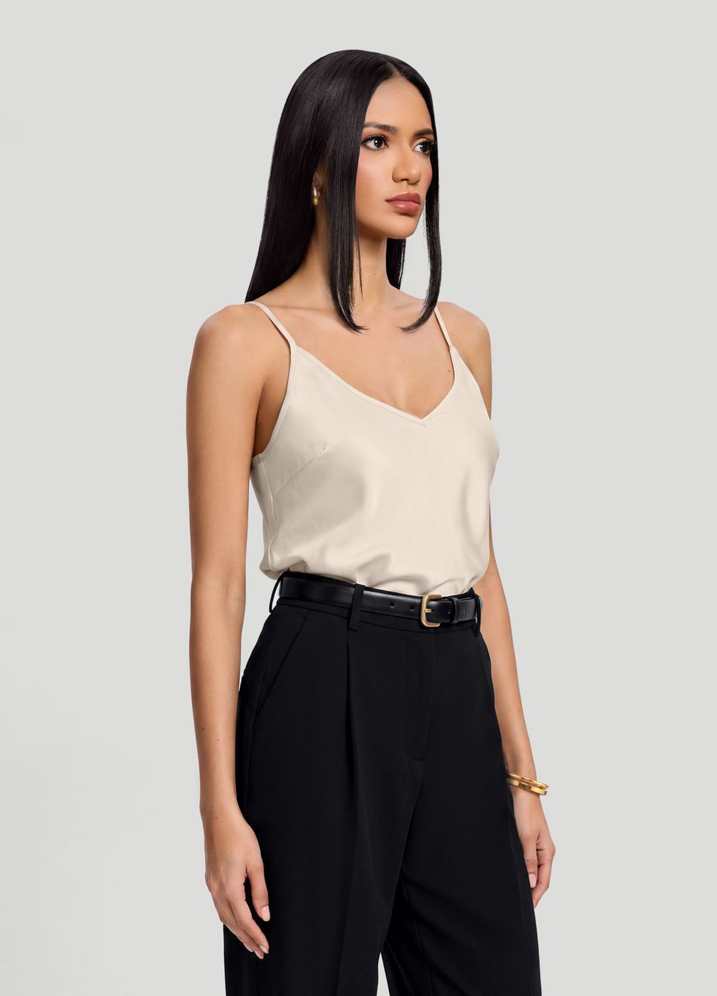 V-neck Satin Cami Top in Ivory, second view