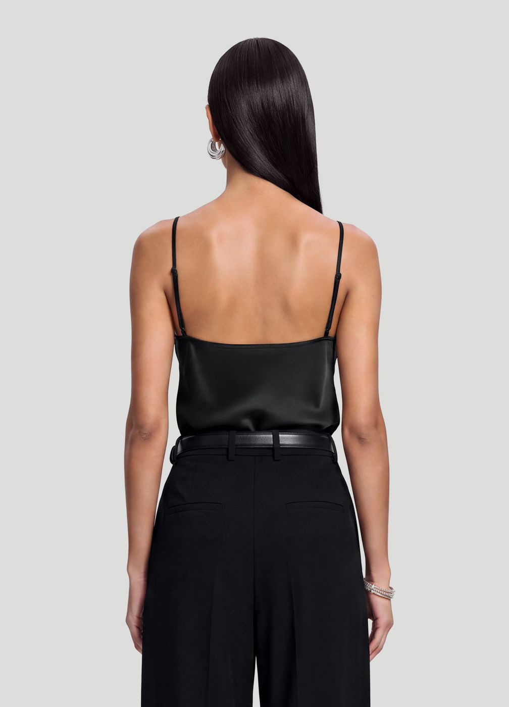 V-neck Satin Cami Top in Black, detail