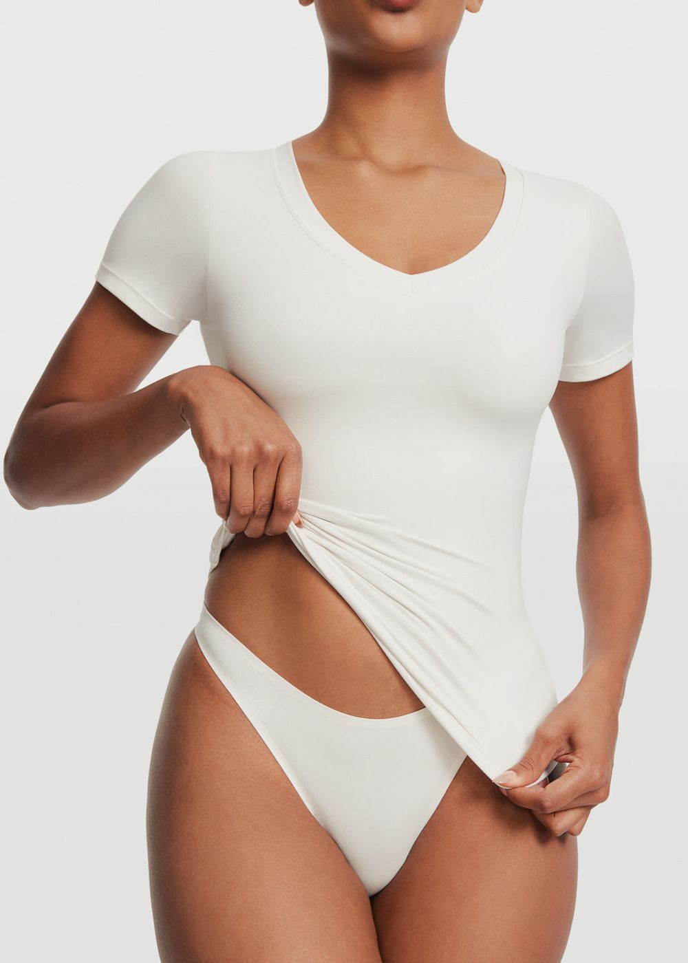 V-neck T-shirt in White, front view